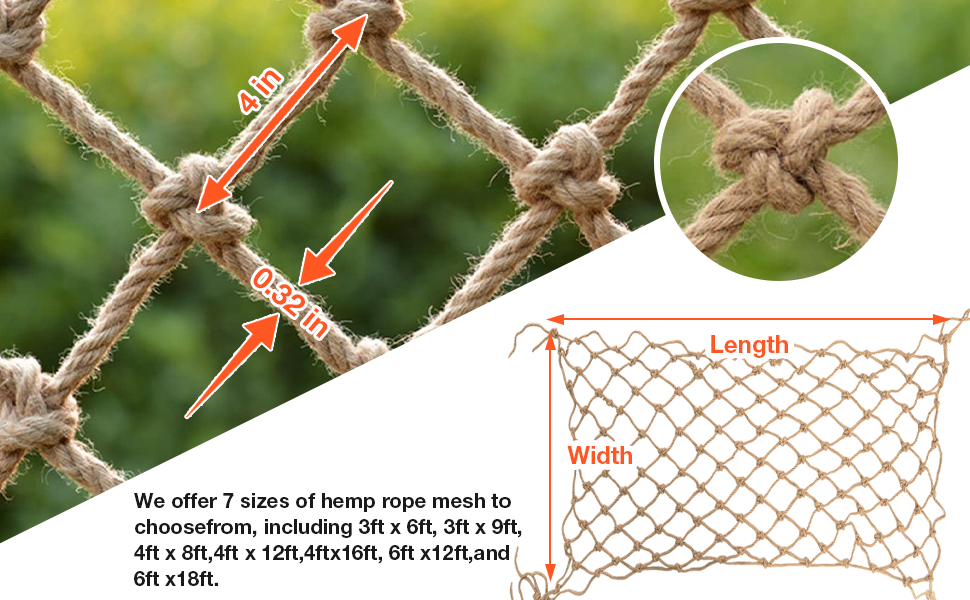 Amazon.com : Ganggend Hemp Rope Net (6ftx18ft) Heavy Duty Natural Jute ...