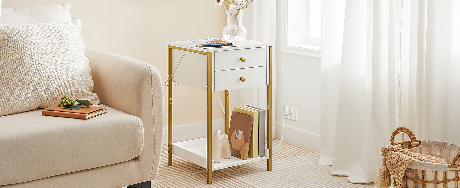 HOOBRO Tall Nightstand, Bedside Table with Outlet and USB Ports, End