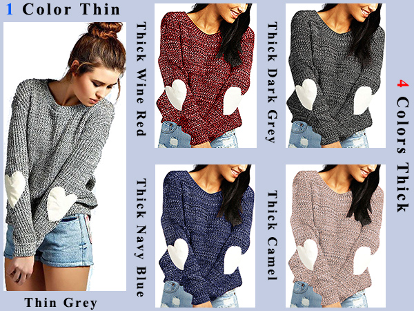 shermie Women's Cute Heart Pattern Elbow Patchwork Knitted