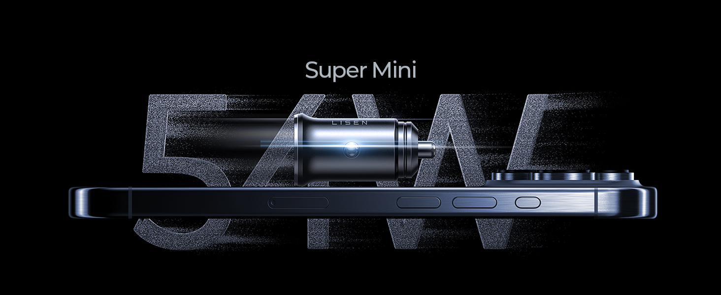 Side view of a slim smartphone labeled 'Super Mini' showing thin profile design with metallic edges against dark background.