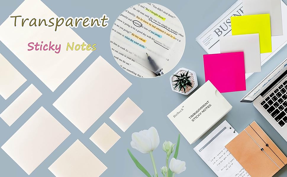 Bsrbock Transparent Sticky Notes , 3 x 3 in Clear Sticky