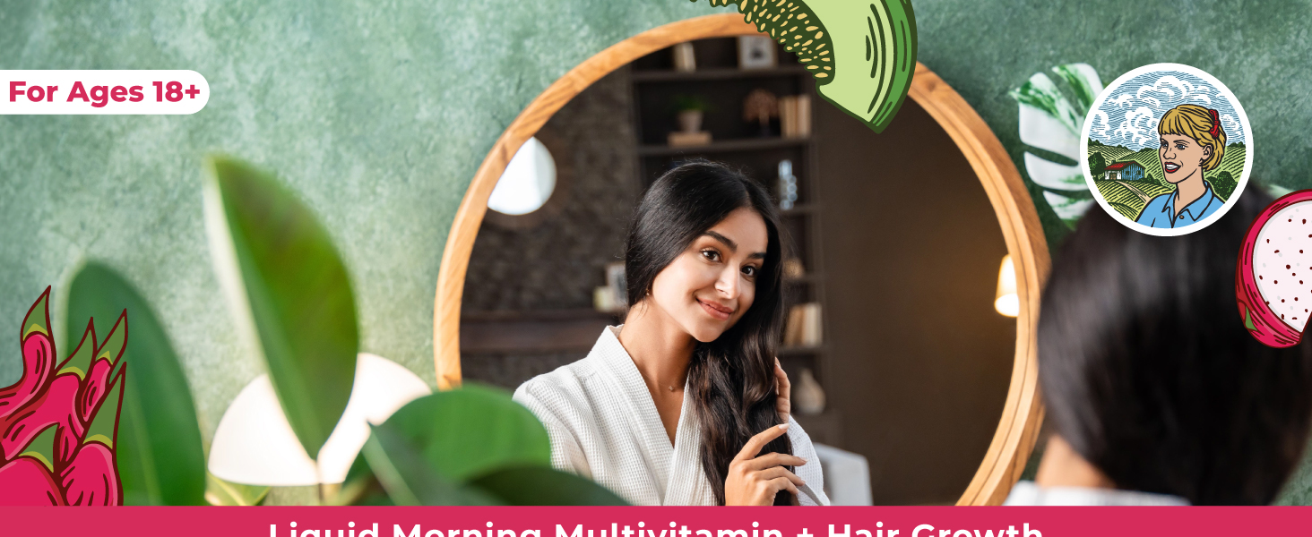 Liquid Morning Multivitamin + Hair Growth, Dragonfruit Melon, 15.22 fl oz