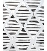 Yun-aeon 17.7" X 120" White and Black Stripe Peel and Stick Wallpaper Modern Diamond Contact Pape...