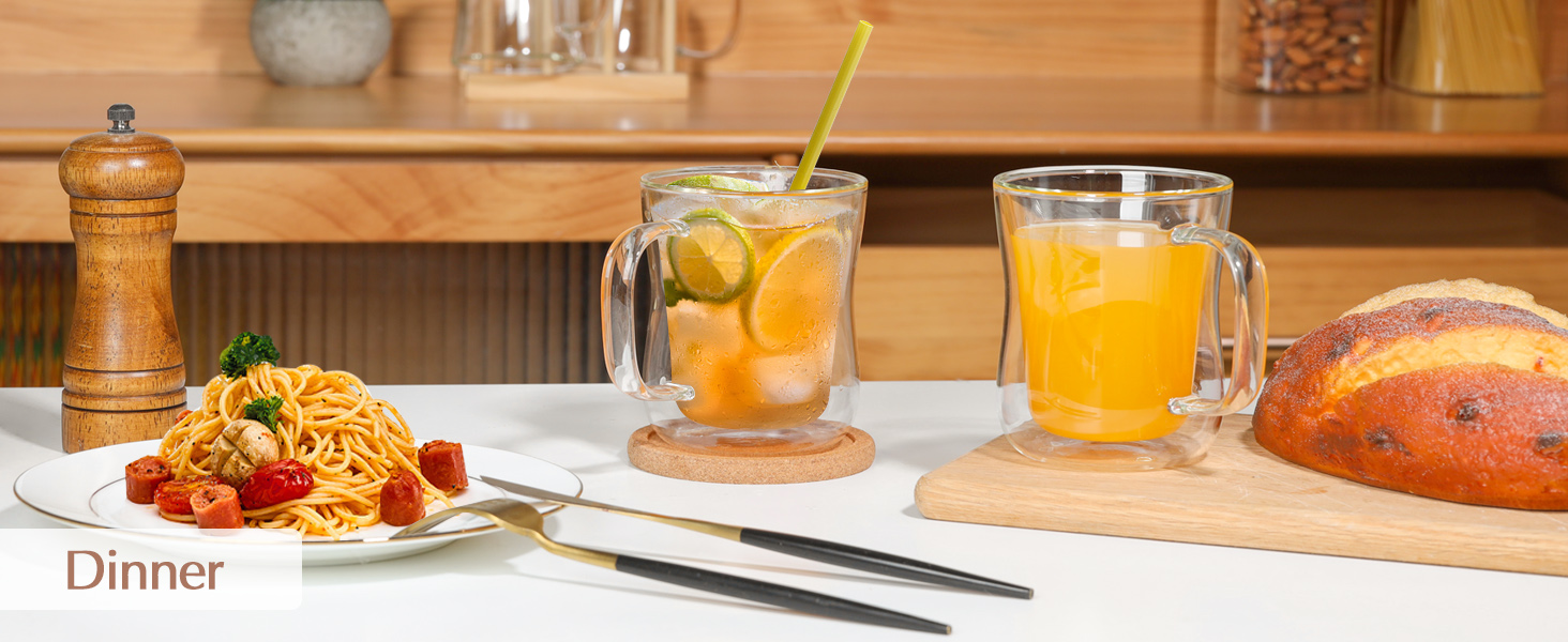 ComSaf 12 oz Double Wall Glass Coffee Cups, Insulated