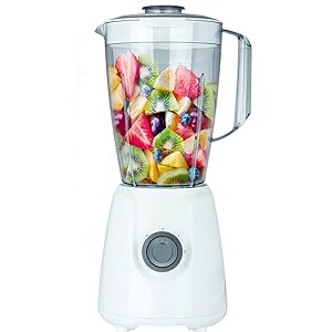 white status blender ready to mix fruit inside it's container