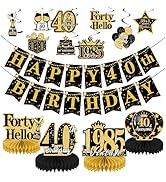Yoyuspy 40th Birthday Decorations for Men Women, 40 Year Old Happy Birthday Banners Hanging Swirl...