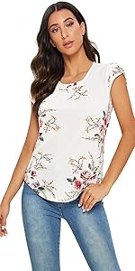 Milumia Women's Elegant Floral Print Petal Cap Sleeve Pleated Vacation Office Work Blouse Top