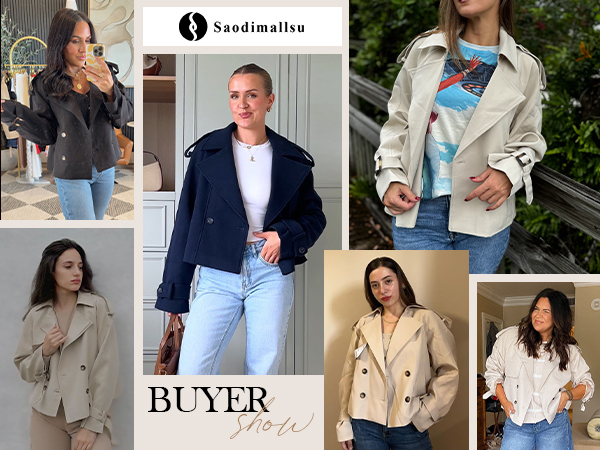 Amazon.com: Saodimallsu Women Crop Double Breasted Trench