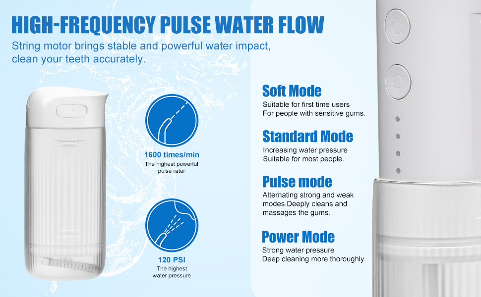  String motor brings stable and powerful water impact,clean your teeth accurately.