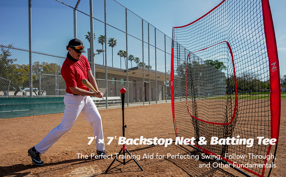 ZELUS Baseball & Softball Practice Batting Net Set, 7' X 7' Hitting