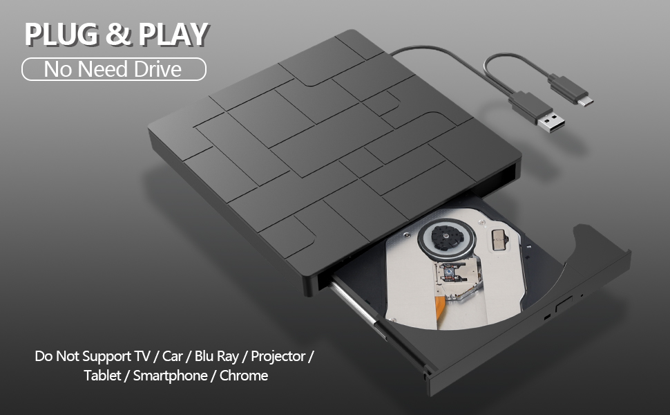 External CD/DVD Drive for Laptop, USB 3.0 TypeC DVD Player