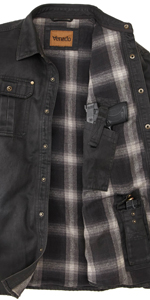 Mens Premium Outdoor Wear Clothing Shirt Jacket Flannel Wax Cotton Concealed Carry Holster Glock