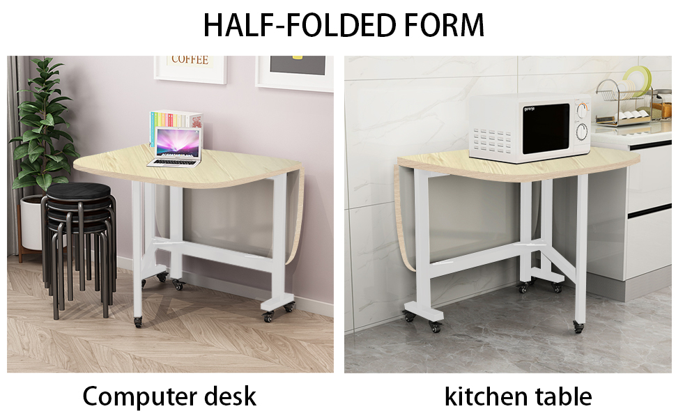 Rukulin Foldable Kitchen Table Dining Room Table Mobile