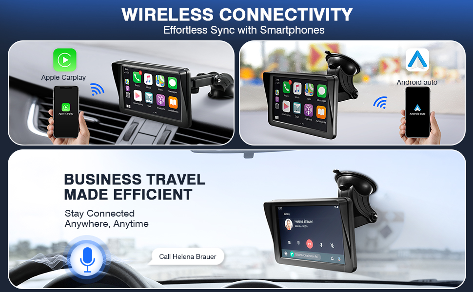 FitAlly Wireless Apple Carplay Car Stereo, Portable 7" IPS