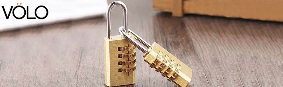 Volo 4 Digit Brass Re-Settable Combination Padlock/Password Lock/resettable Combination Lock for Travel Bags, Travel Lock, Luggage Lock (Pack of 4)