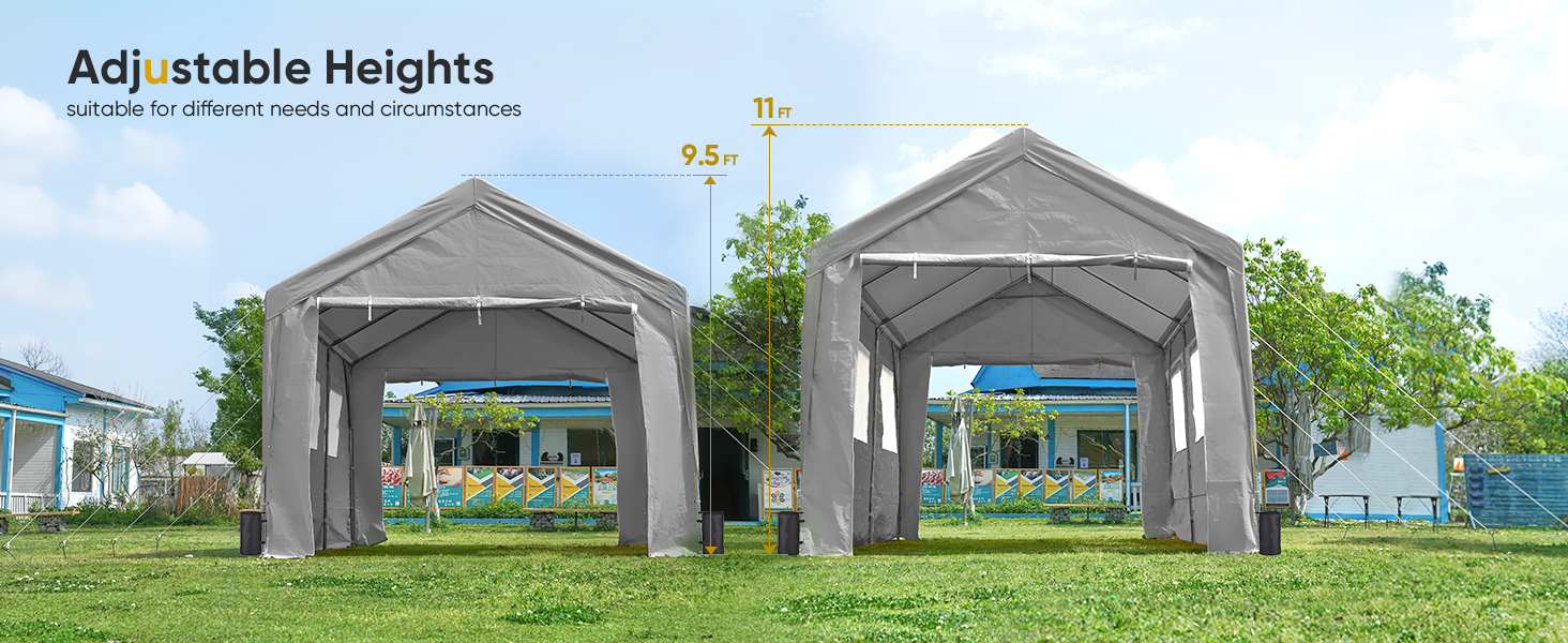 multi-purpose canopy with adjustable height from 9.5 ft to 11 ft