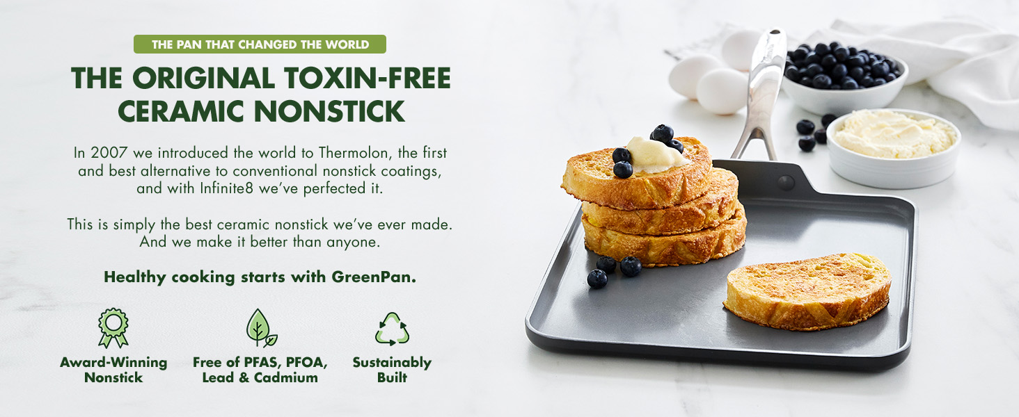 GreenPan, Ceramic Nonstick, PFAS-Free, Non-Toxic, Cookware, Griddle