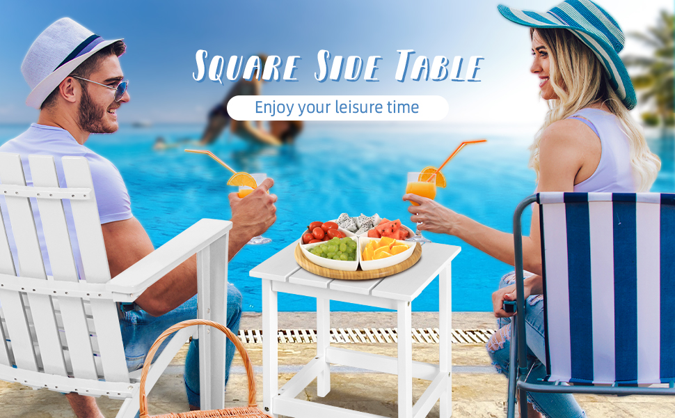 Giantex Outdoor Side Table Set of 2, Poolside Bistro Table with Slatted Design