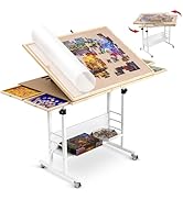 Becko US 1500 Pieces Rotating Jigsaw Puzzle Table, 36"x25" White Puzzle Board for Adult with 4 Dr...