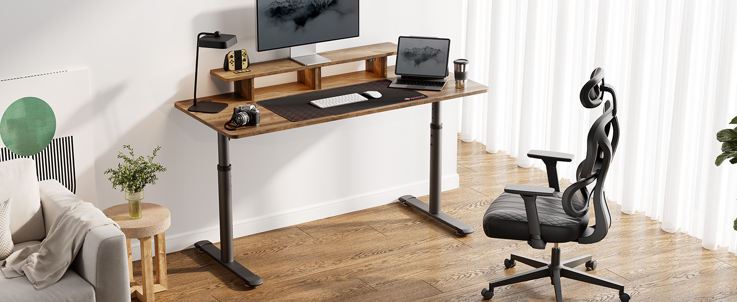 EUREKA ERGONOMIC Computer Desk w Monitor Stand & LED Strip,152×66cm