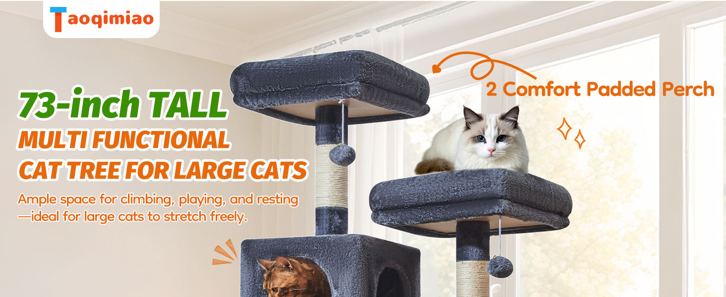 Taoqimiao Large Cat Tree,73-Inch Cat Tree Tower