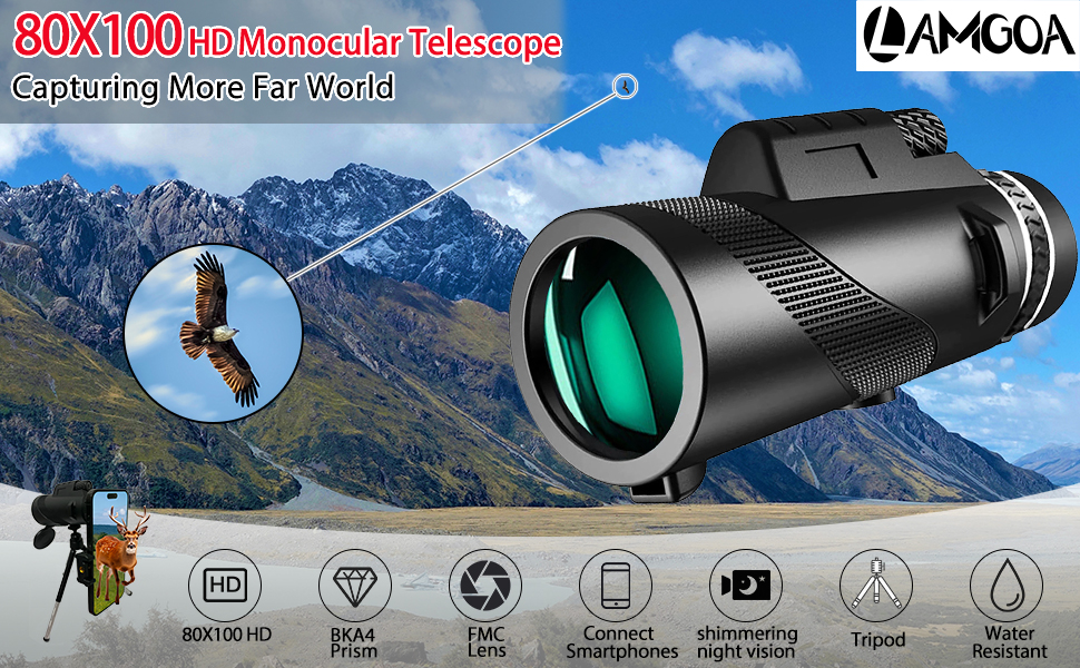 80x100 High Definition Monocular Telescope with Smartphone