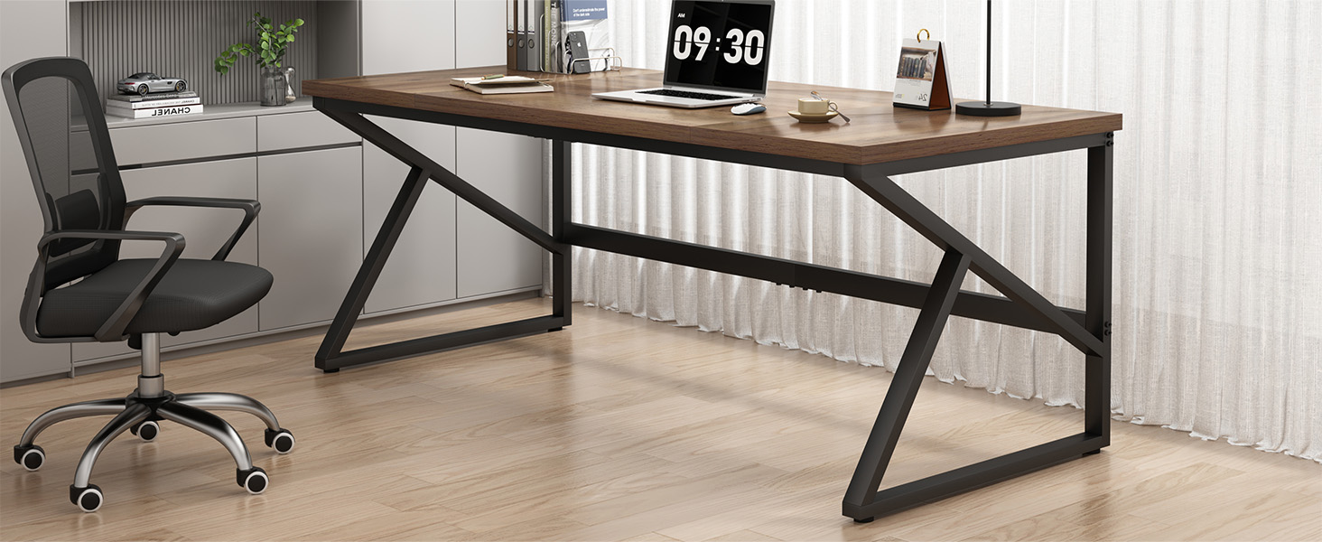 Highlights of this HSH Long Computer Desk for 2 Monitors, Dark Gray Oak, 70 Inch