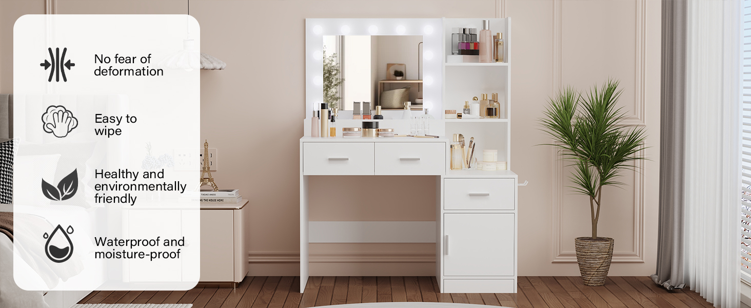 clicliet Vanity Desk with Mirror and Lights, Makeup Vanity