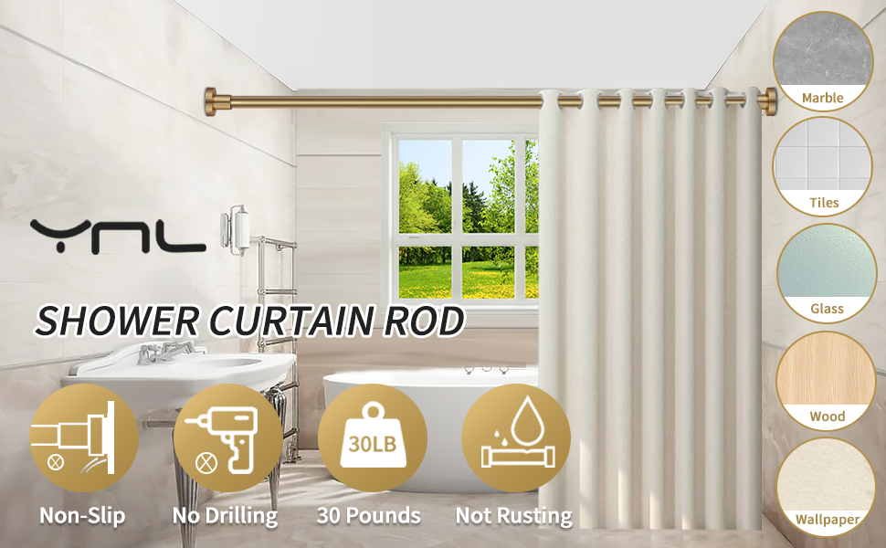 YNL Tension Curtain Rods 3250 Inches with 12 Shower