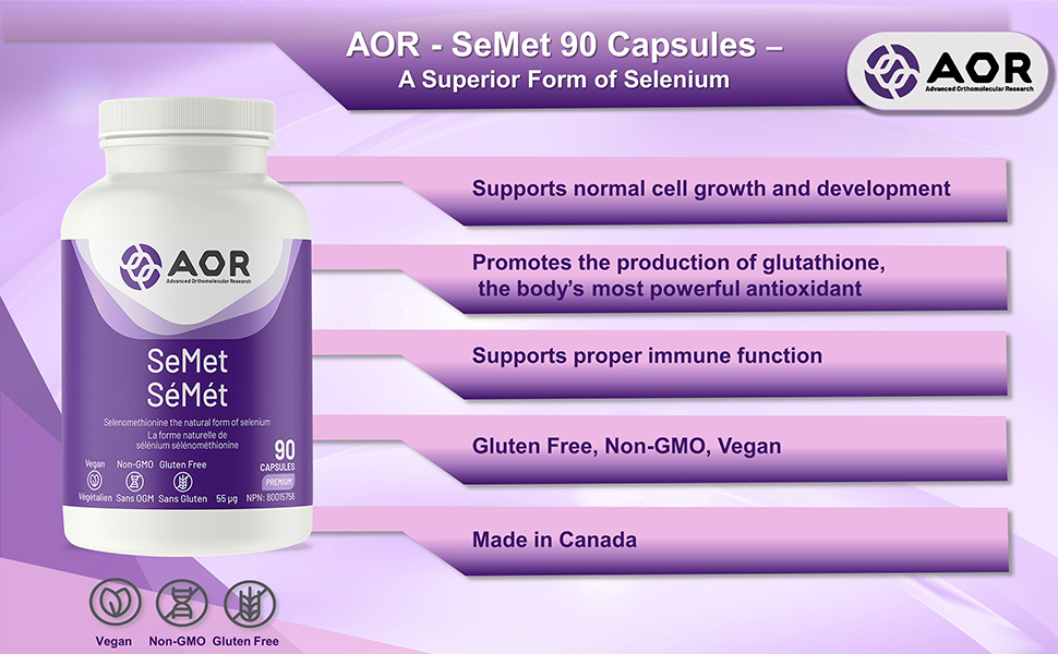AOR SeMet Selenomethionine 55mcg, 90 Capsules Selenium Supplement