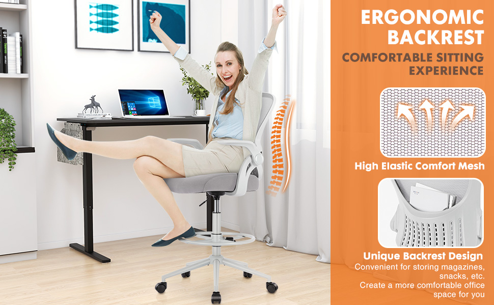 Sweetcrispy Drafting Chair, Tall Office Chair Counter Height Adjustable High Office