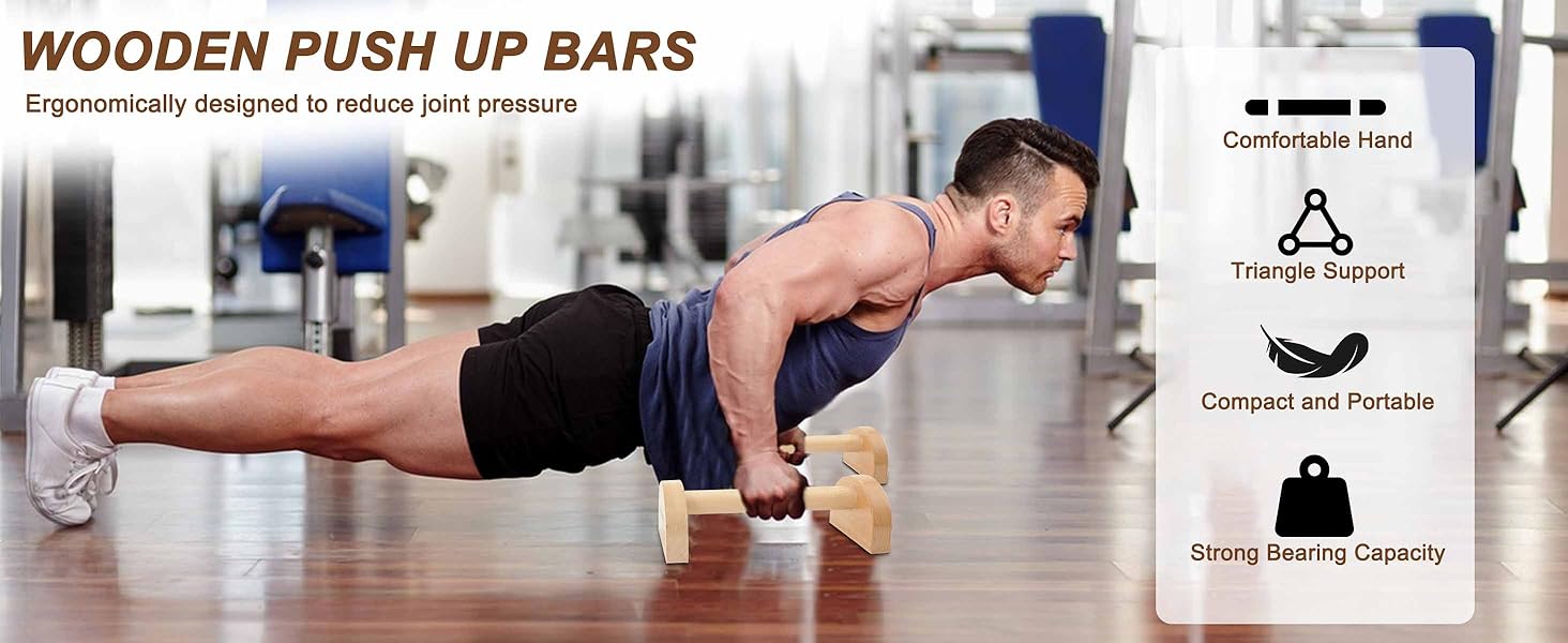 EVERYMATE Wooden Parallettes Pushup Stand, Wood Pushup