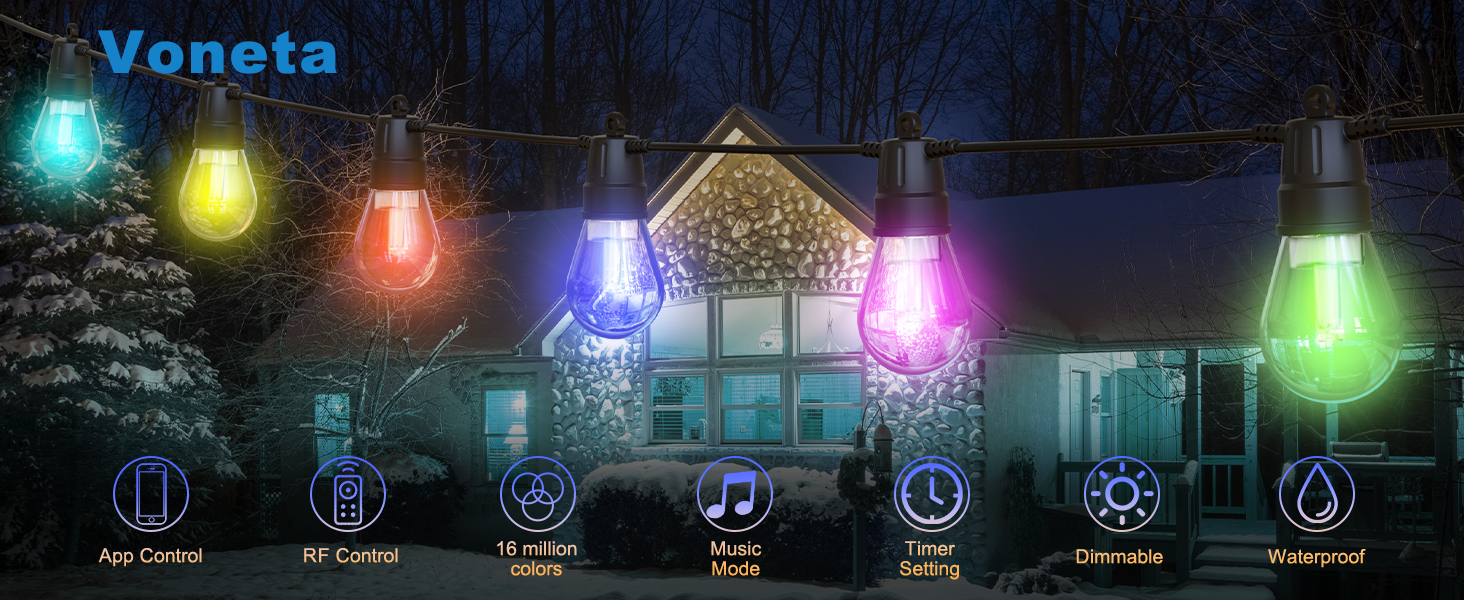 Outdoor String Lights for Outside,49FT RGB Patio Lights Outdoor