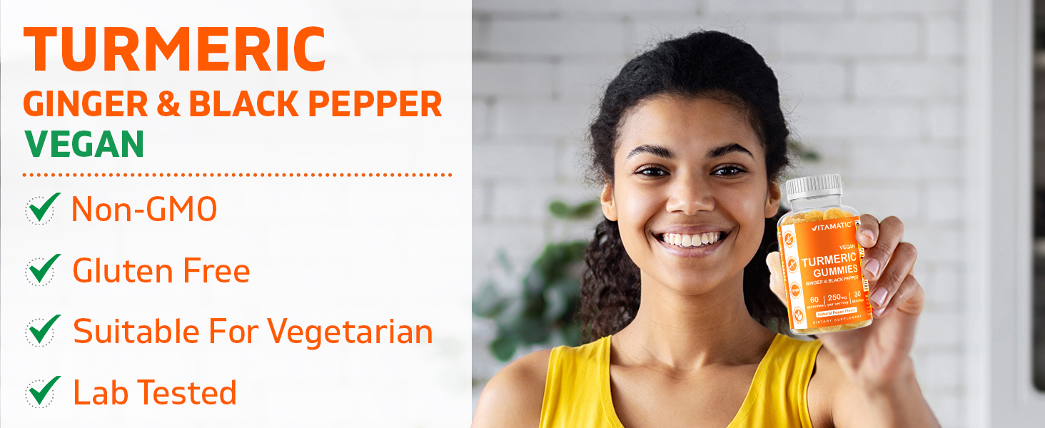 Amazon.com: Vitamatic Turmeric Gummies with Ginger & Black Pepper - Best Turmeric Gummies With Black Pepper