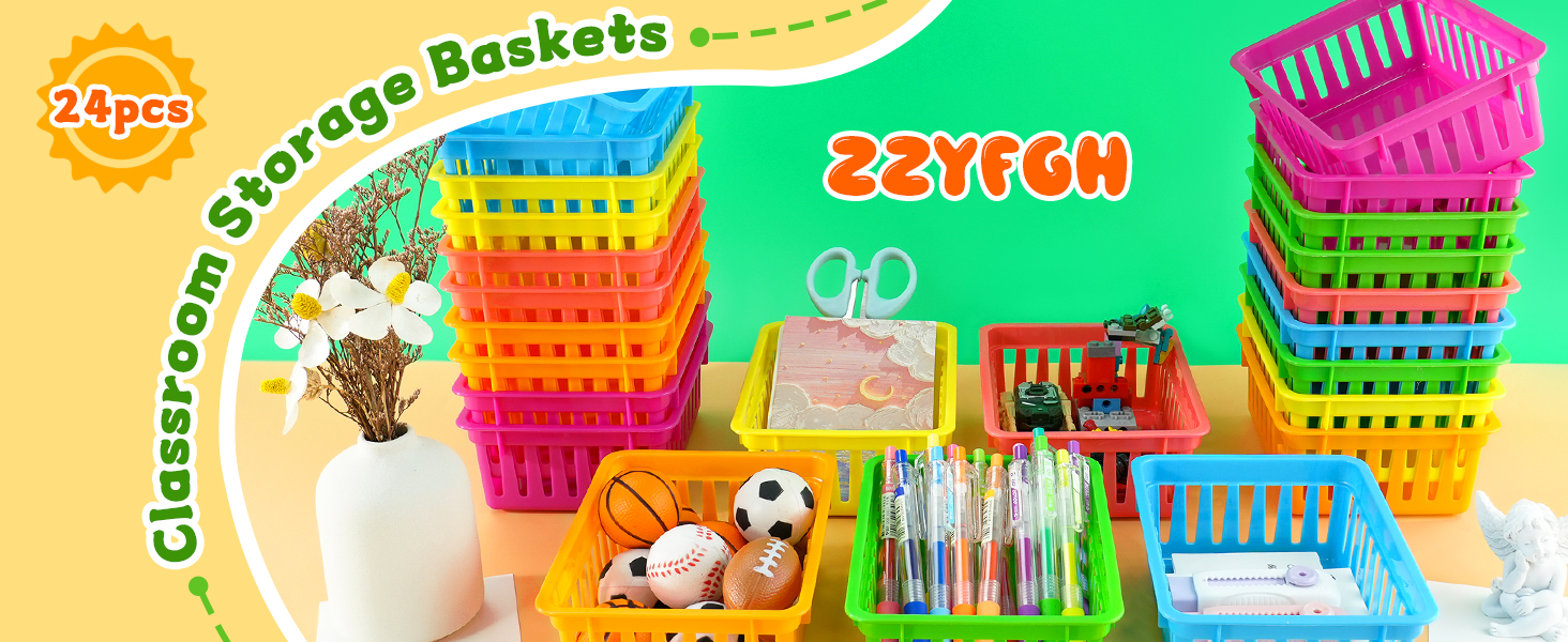 24 PCS Pencil Holders, Pencil Baskets, Small Plastic Baskets for Organizing, Colorful Storage Trays