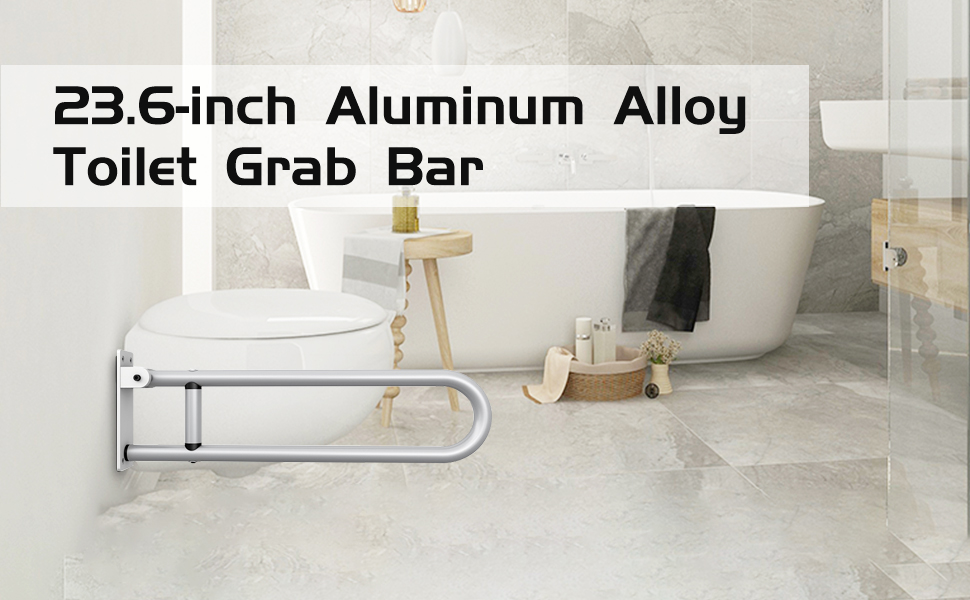 Toilet Grab Bar Flip Up Aluminum 24 Inch Handicap Rails Grab Bars Toilet Rail