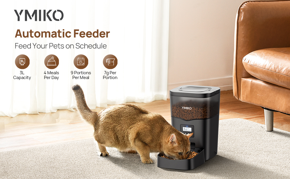 Ymiko Automatic Cat Feeder, Cat Food Dispenser with Voice