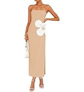 ZESICA Women's Summer Strapless Bodycon Maxi Dress 2025 Ribbed Knit Backless Floral Tube Cocktail...