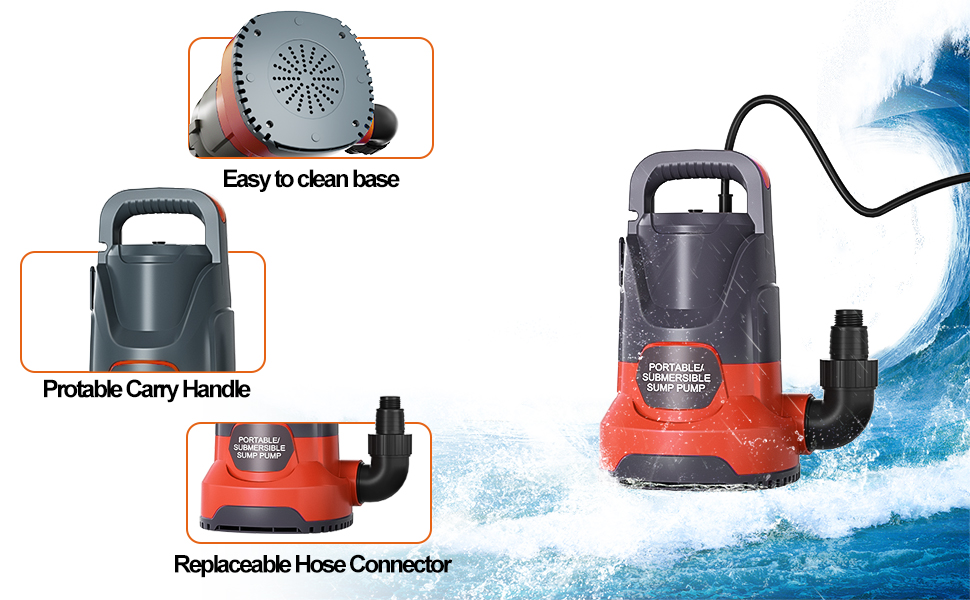 Sump Pump 1HP 3500 GPH Submersible Utility Water Pump for