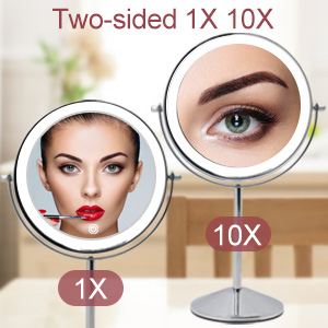 Makeup mirror with 1X/10X magnification