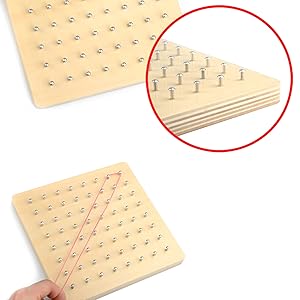 wooden geoboard with rubber bands