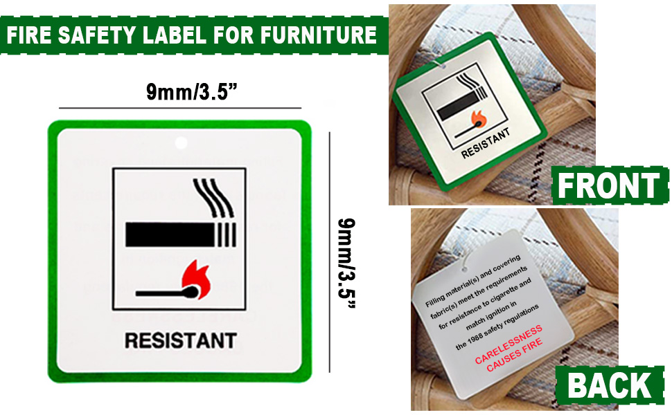 Furniture Upholstery DL7 Fire Safety Labels Green with String for