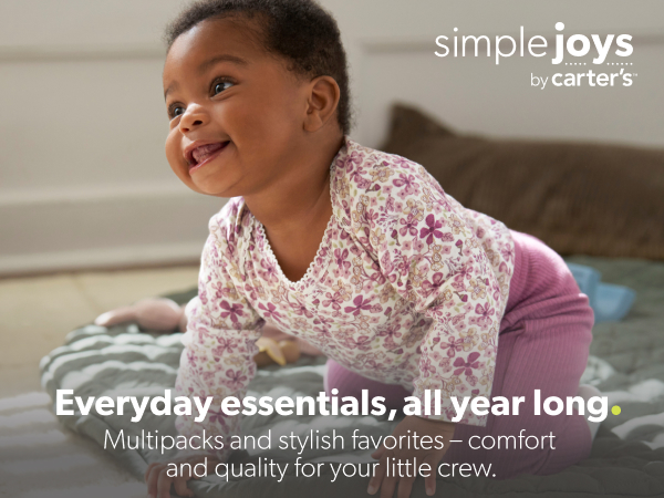 simple joys brand, baby wearing floral top and magenta pants