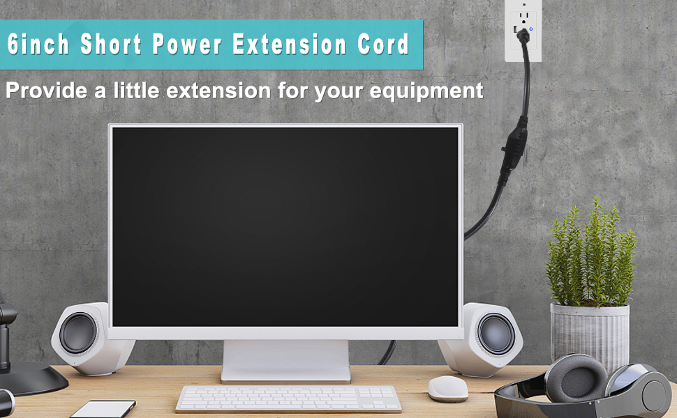 [5 Pack] Black Short Power Extension Cord 6inch 3 Prong