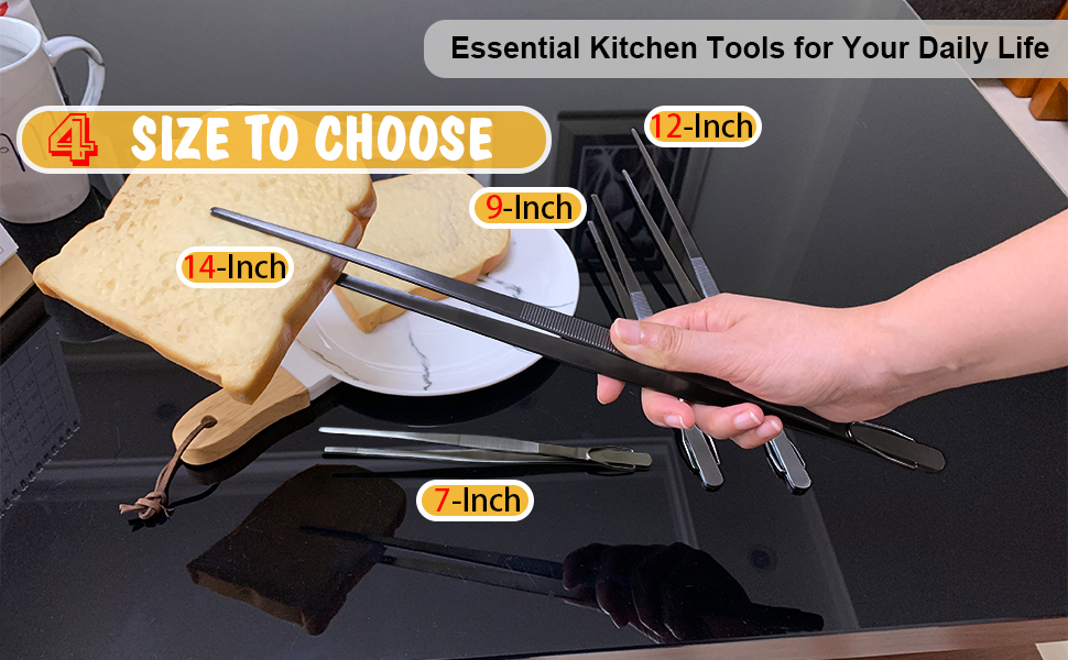 JETKONG Extra Long Kitchen Tweezers Heavy Duty Stainless Steel Cooking Tweezers, Set
