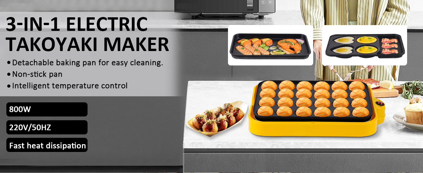 Takoyaki Maker Electric Takoyaki Pan 24 Holes Appam Maker with 2