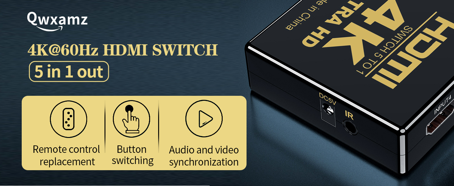 4K HDMI Switch Selector 60Hz, 5 in 1 Output 4K60Hz HDMI