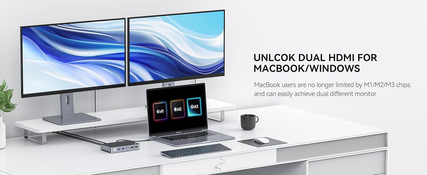 Minisopuru DisplayLink Docking Station Dual Monitor, Laptop Docking Station Support