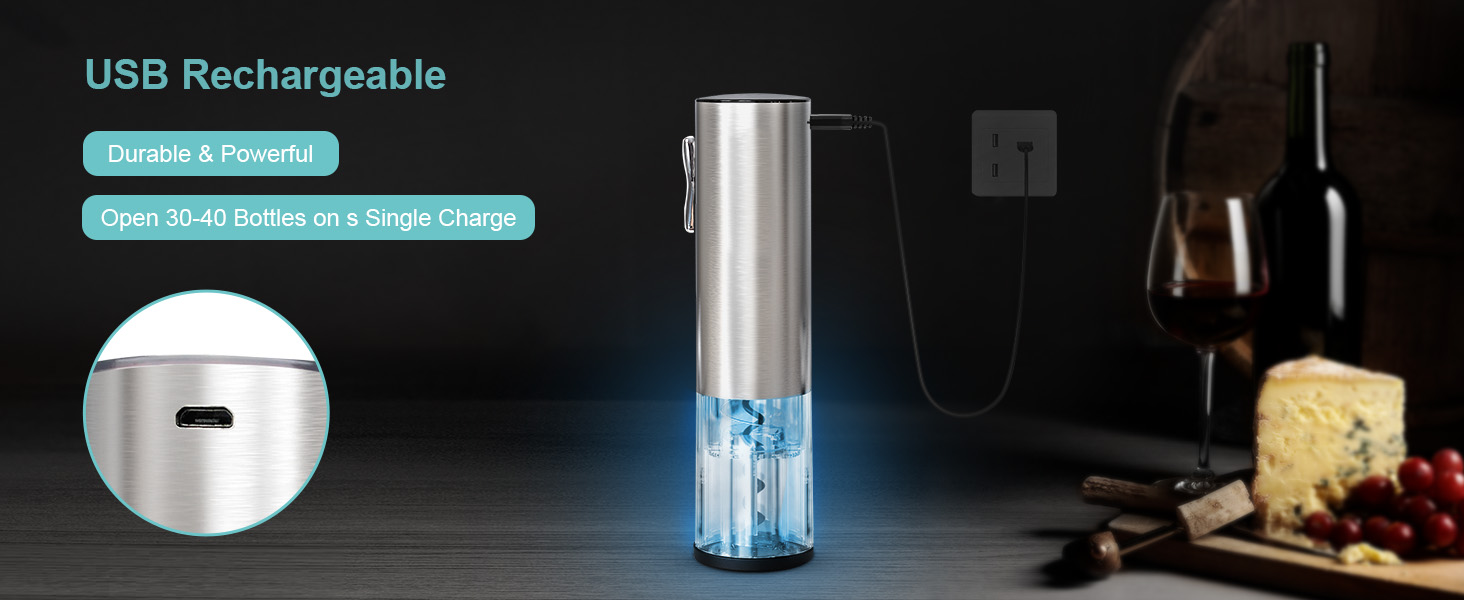 EZBASICS Electric Wine Bottle Opener kit Rechargeable Automatic Corkscrew Contains Foil Cutter