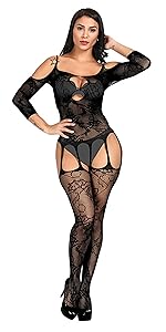 Spaity Women's Polyamide Elastane Full Body Stockings(MS -3001_Black_Free Size)